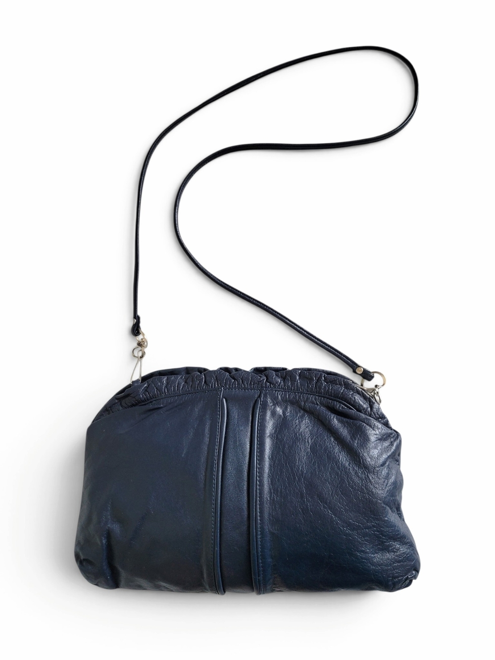 Vintage Navy Leather Clutch with Removable Crossbody Strap 80s